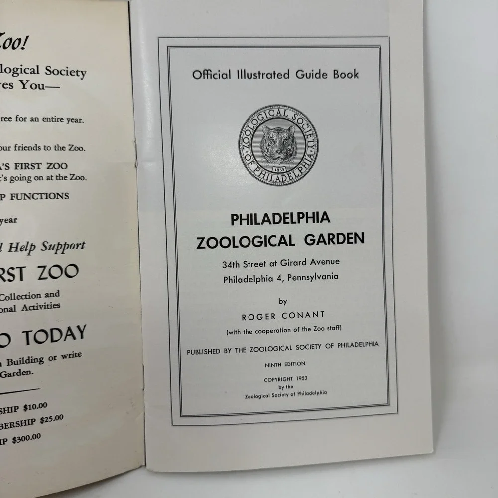 1953 Philadelphia Zoo Guide Book Map Roger Conant Vintage Zoological 9th Edition